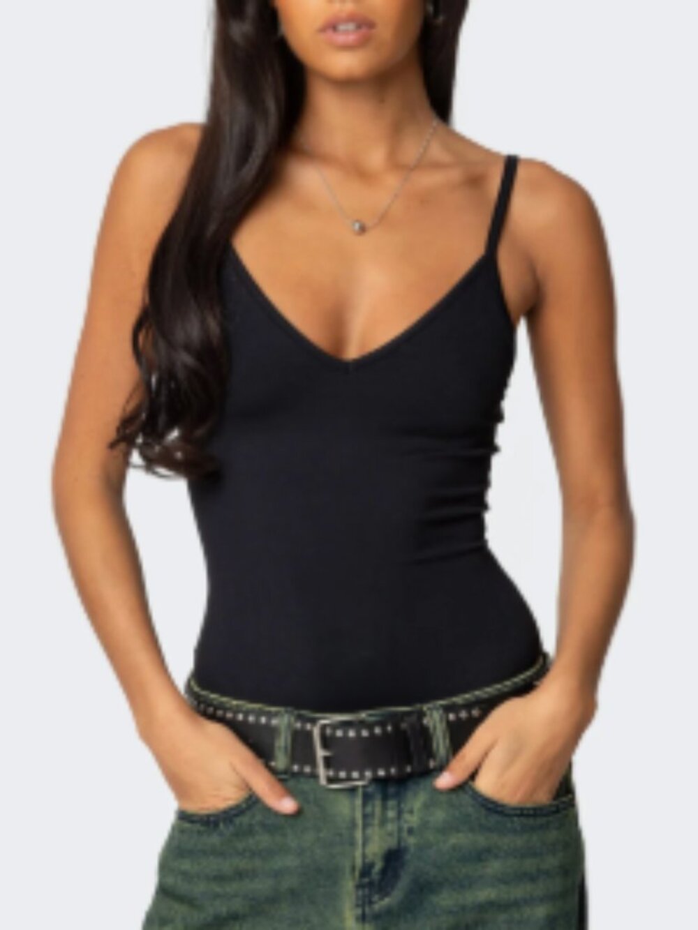 Edikted Teaghan V Neck Fitted Bodysuit Black Size Small